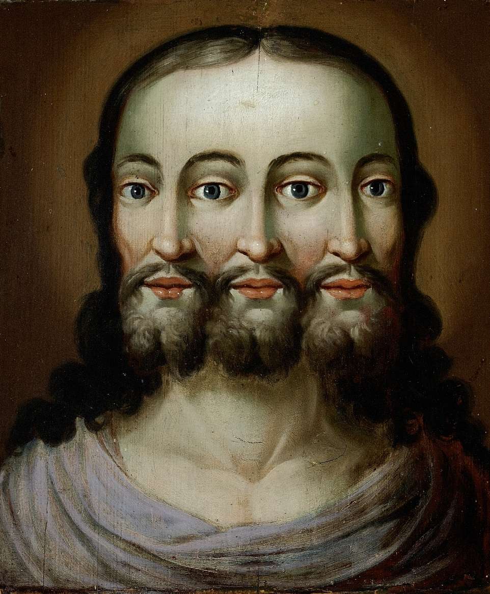Trinity as a three-faced figure — folk art, 18th century