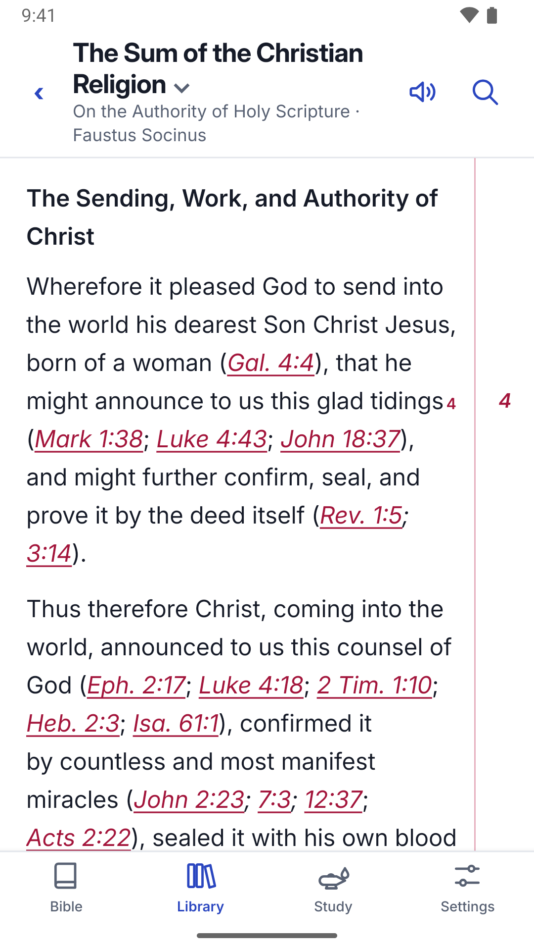 A work by Fausto Sozzini with linked Bible references